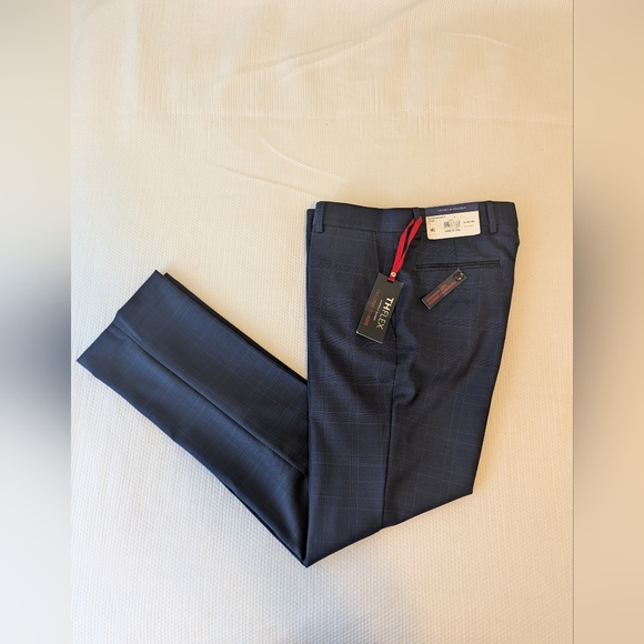 Tommy Hilfiger Men's Modern-Fit Stretch Wool Suit Pants Blue Plaid 30Wx30L.